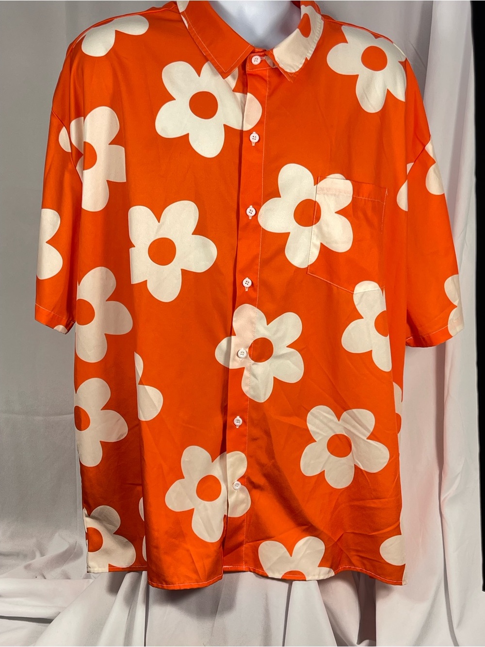 Men's Orange Floral Short-Sleeve Button-Down Shirt by Hardaddy. Bright fun 4XL